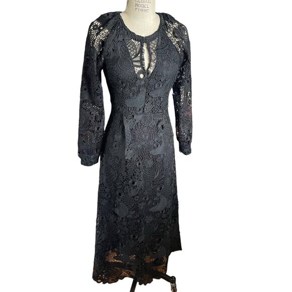 Antik Batik Black Fruit Lace Midi Dress Cocktail Party Size 38/ 6/ Small - Picture 1 of 9